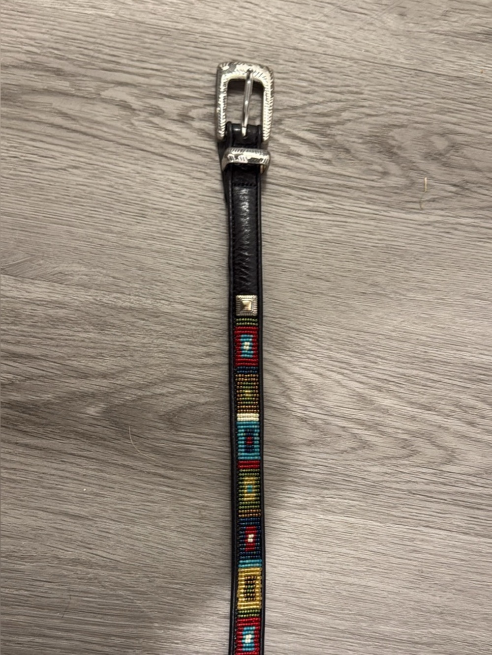 VintageBrighton Black Leather Belt with Multicolor Glass Beads 32in Western/Boho